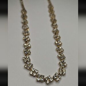 Vintage Gold Tone Quad Group White Rhinestone Square Chain Necklace 8" Unsigned